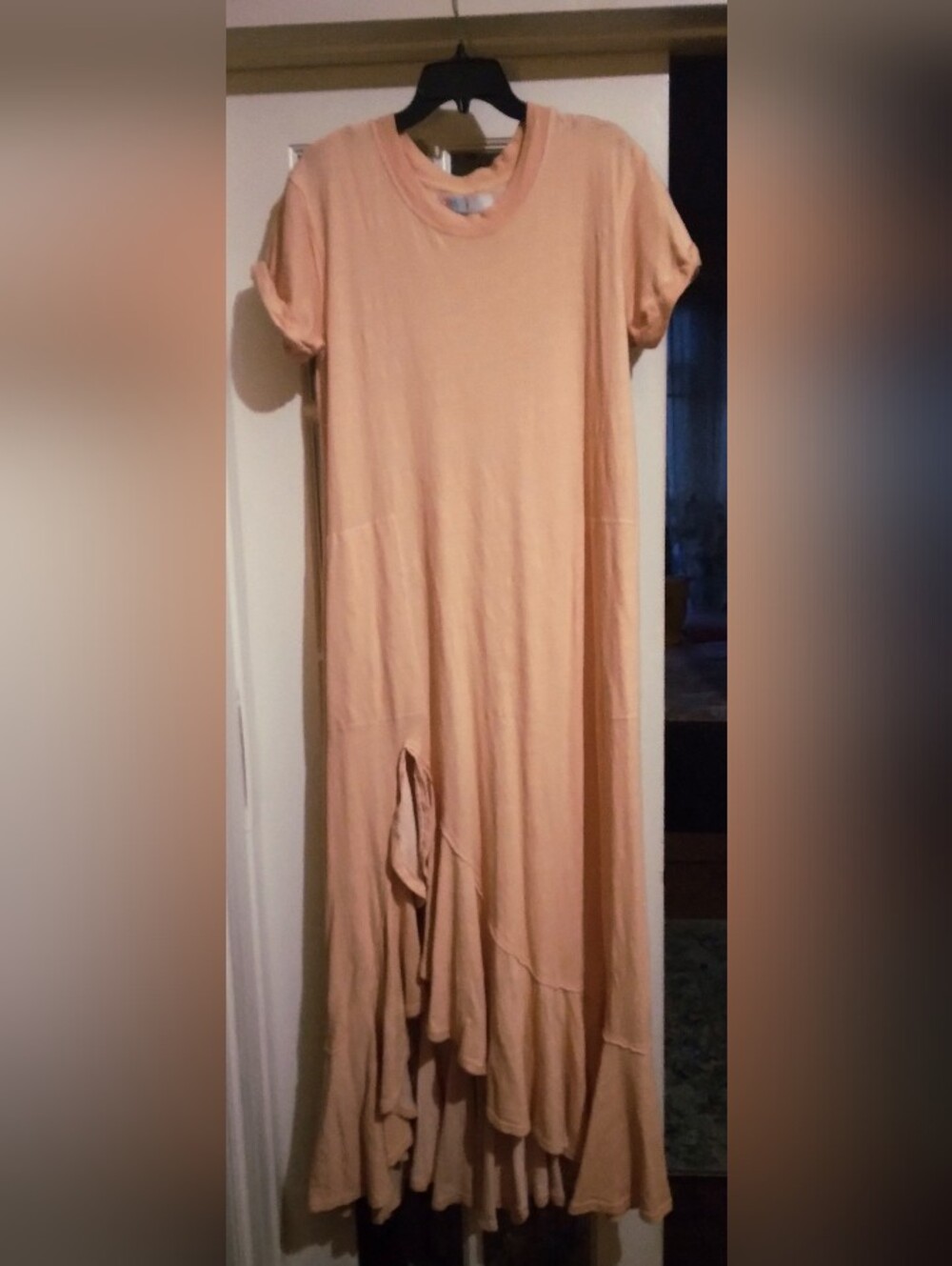 Free People Short-Sleeve Ruffle Hem Sheath Maxi Dress
